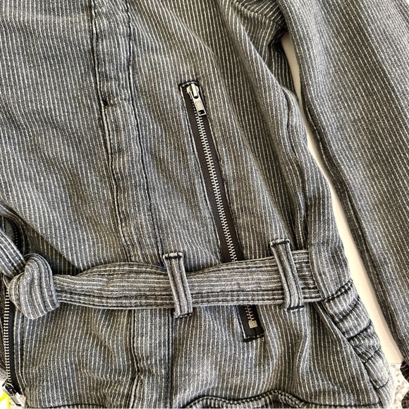 Free People Pinstripe Hooded Knit Moto Jacket in Charcoal Stripes Y2K Size Small - Picture 7 of 13